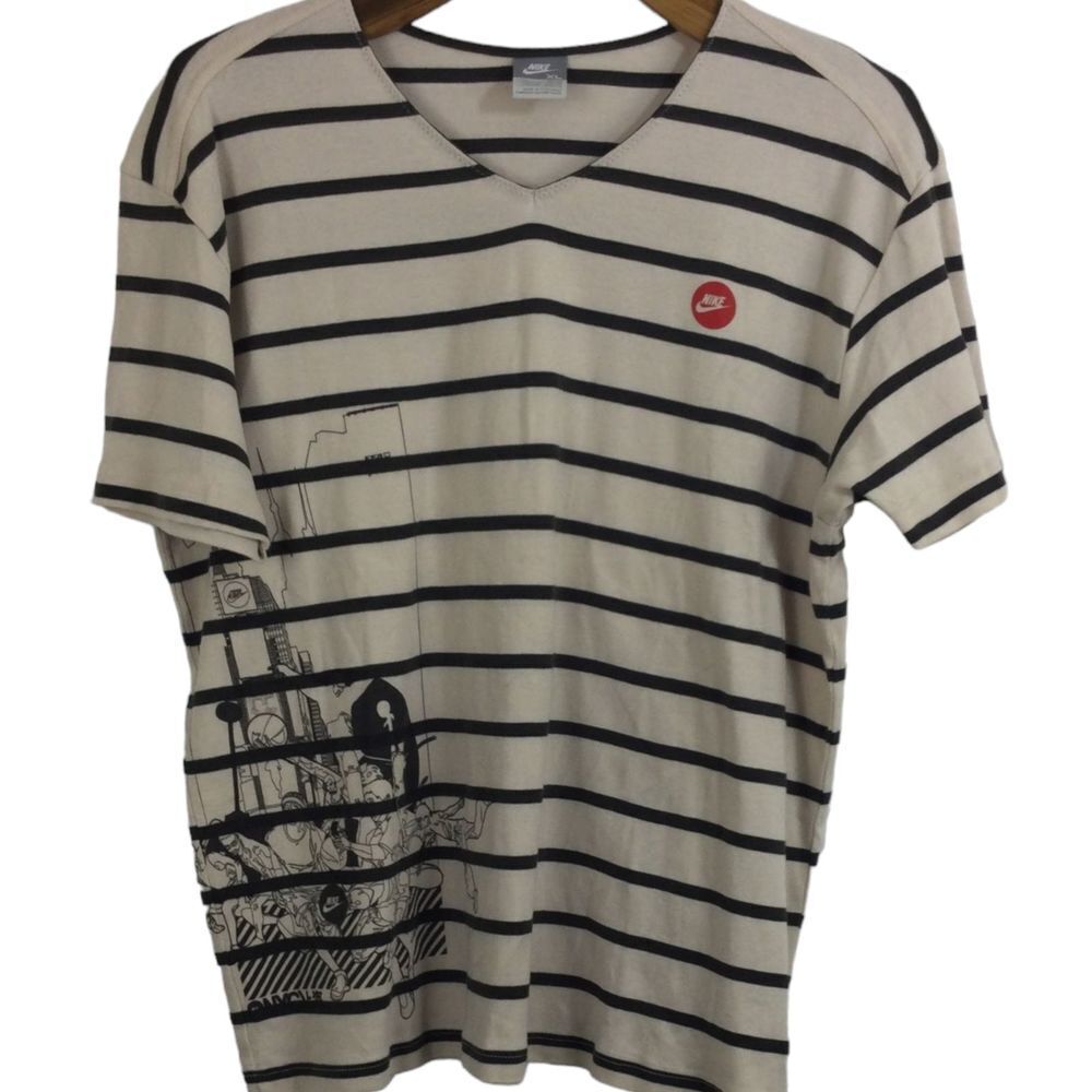 Nike Womens V-Neck Stripe Graphic Print Short Sleeve Shirt Top Brown size XL
